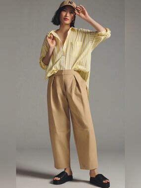 EXQUISE • Seamed barrel chinos pants Anthropologie - XS tan khaki cedar